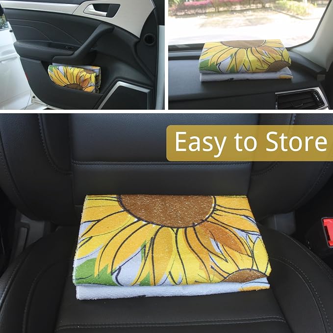 Waterproof Car Seat Cover for Front Seats, Protector for Cars SUVs Trucks, Sweat Towel Seat Covers Bucket for Gym,Workout,Beach,Hiking,Running and Swimming (Sun Flower, 2PCS) - Image 7