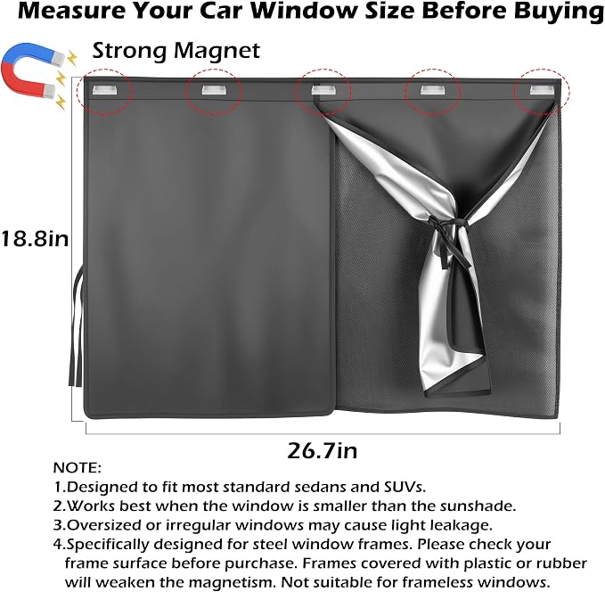 2 Pack Car Window Shades for Side Window with Strong Magnets | Automotive Dual Layer Car Rear Windows Sunshades for Baby Blocks Heat and UV Rays Sun Shade for Most Vehicles - Image 2
