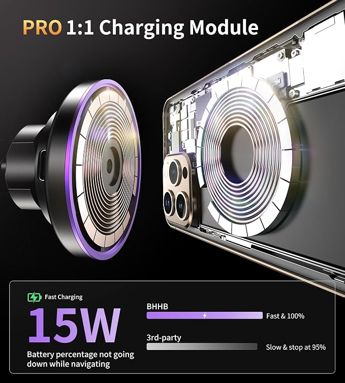 BHHB for Magsafe Car Mount Charger, [2026 Upgrade] 15W 2in1 Magnetic Wireless Car Charger, for Magsafe Car Charger, Vent/Dashboard Phone Holder, ONLY for iPhone 17 16 15 14 13 12 Series(Purple) - Image 4