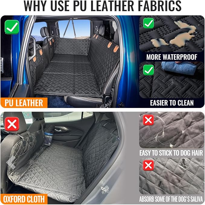 MAXFUT Dog Car Seat Cover for Back Seat,Seat Extender for Full Size Truck | Hard Bottom Dog Hammock,Waterproof,Scratch Resistant Leather,Strong Support,More Rest Space,Truck Back Seat Protector,Black - Image 4