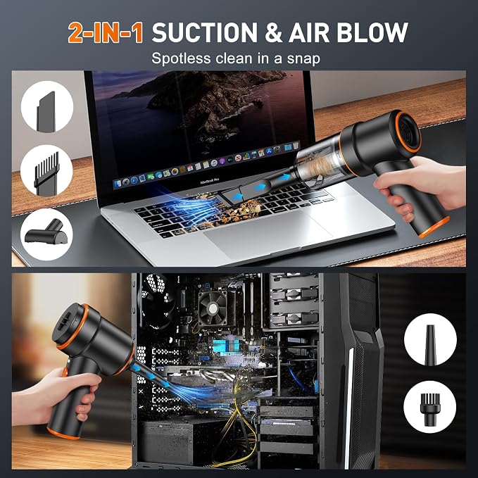 KMM Handheld Car Vacuum Cleaner, 9000PA Hand Held Vacuum & Air Duster | 120W High Power, Portable, Cordless, Rechargeable, Multi-Nozzles & LED Light, For Home, Car, Office - Image 3