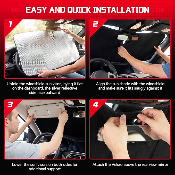 Windshield Sun Shade for Volvo XC40 2019-2026 | Custom Fit, Car Front Window Cover, Foldable Sunshade, 5-Layer Thermal Insulation, Blocks Heat & UV Rays, Keep Car Cool - Image 6