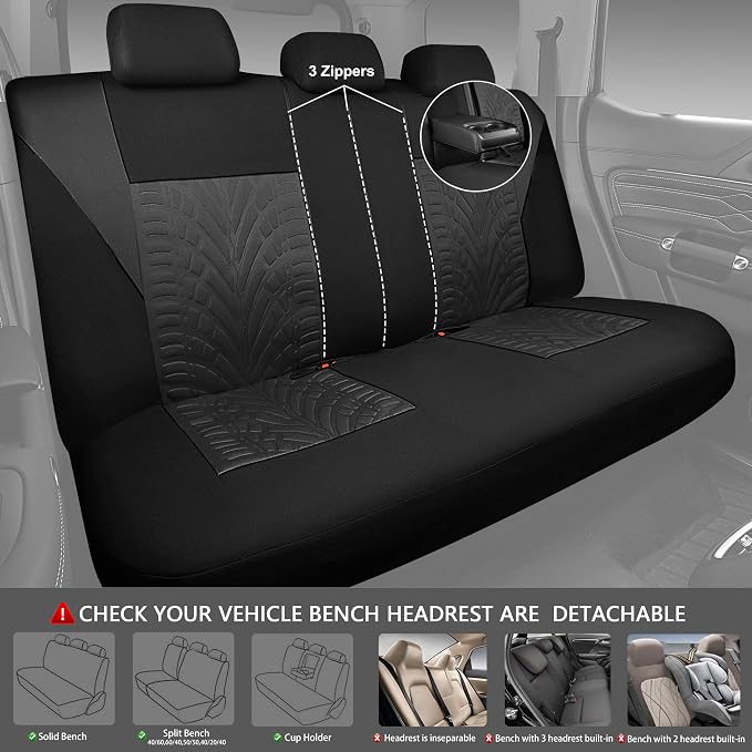 CAR PASS Car Seat Covers Full Sets, Front & Split Rear Bench for Car, 3D Tyre Embossed Automotive Interior Covers, Airbag Compatible, Quick Setup Universal Fit Seat Covers for Car, SUV(Charcoal) - Image 4
