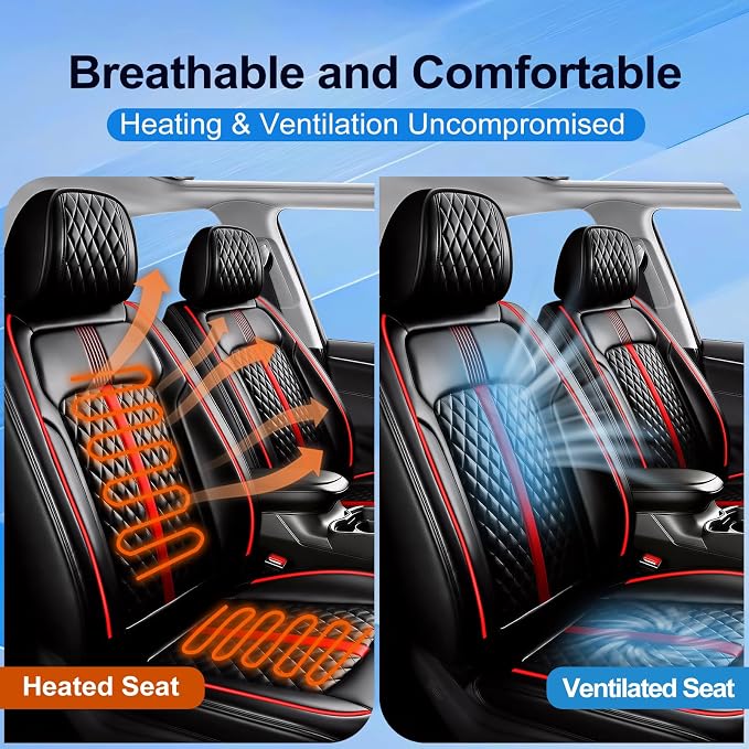 Fit Compass Seat Covers Custom Fit for Jeep Compass 2007-2026, Full Set | Premium Leather Full Coverage Protectors, Waterproof, Breathable, Scratch Resistant, Easy Wipe, Airbag Compatible, RedTrim - Image 5