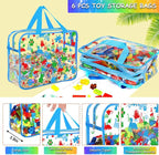 6 Packs Large Toy Storage Bags with Labels, Reusable Clear PVC Storage Bag, Travel Waterproof Organizer Bags (Blue-cute pattern) - Image 3