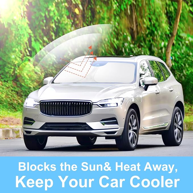 Windshield Sun Shade for 2018-2025 2026 Volvo XC60 Accessories | Full covered for windshield, Foldable & Durable, Block UV Rays, Reduce Heat, Easy to install, Keep Car Cooler - Image 6