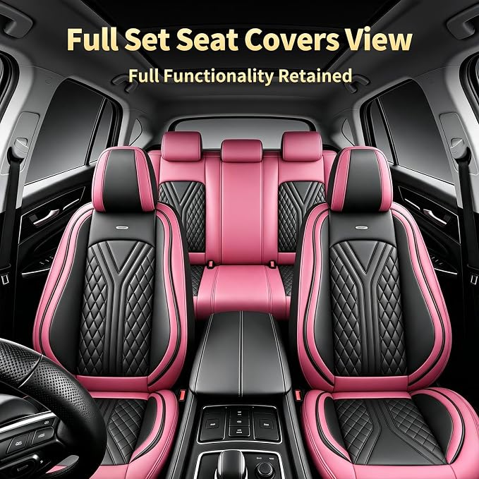 for Subaru Forester 2009-2026 Car Seat Covers, Full Set, Pink | Luxury Full Coverage Leather Seat Protectors, Waterproof Breathable, Non-Slip, Easy to Install, Airbag Compatible, All-Season - Image 3