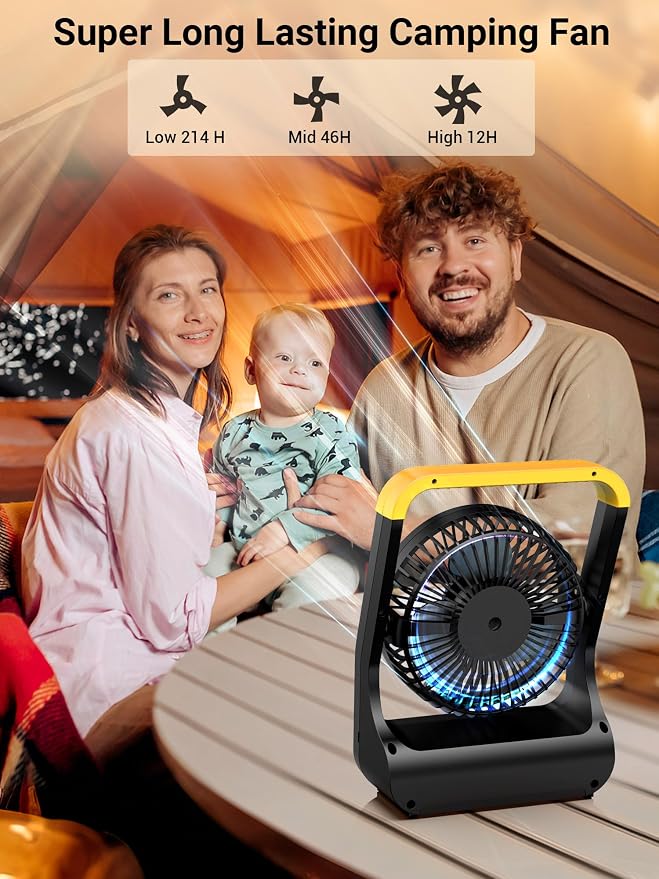 Gazeled Battery Powered Fan, Long Lasting Battery Operated Fans for Camping, Portable D-Cell Desk Fan with Timer, 3 Speeds, Whisper Quiet, 180° Rotation, for Office, Bedroom, Outdoor, 5'', Model: F15 - Image 3