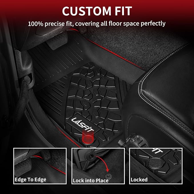 LASFIT Floor Mats for Jeep Gladiator JT 2026 2025 2024 2023 2022 2021 2020 | All Weather TPE Custom Fit Pickup Truck Mats Floor Liners 1st & 2nd Row, Black - Image 3