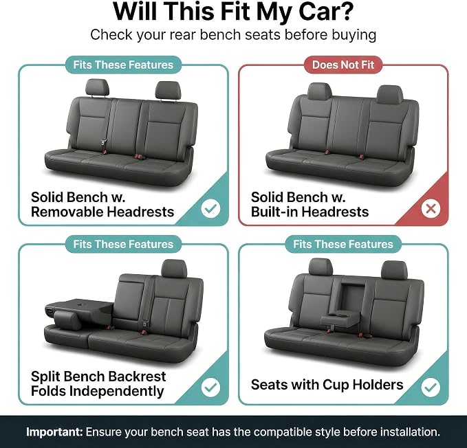 FH Group Automotive Seat Cover Trendy Elegance for Back Seat Begie Car Interior Accessories for SUV, Sedan & Van Universal Fit Combo Rear Seat Cover Split Bench Car Seat Protector for Dogs and Kids - Image 2