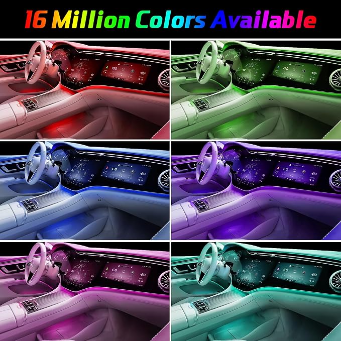 Upgraded 6-in-1 Car Ambient Lighting Kit, 315-inch Pre-Threaded Fiber Optic, APP & Remote Control, 16 Million Colors, Music Sync, High Brightness LED Interior Lights for Cars, Trucks, SUV - Image 3