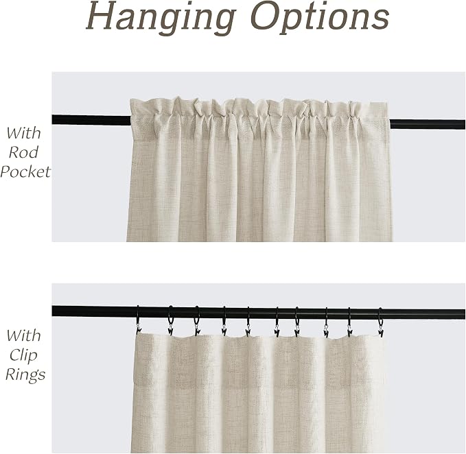 RYB HOME Curtains & Drapes Linen Sheer 72 inches Long | Light Filtering, Weave Textured, Rod Pocket, Cream Colored, W52 x L72, 2 Panels Set - Image 5