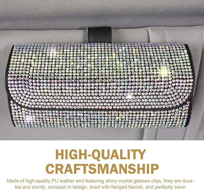 Bling Sunglasses Holder for Car Sun Visor, Rhinestone Auto Eyeglasses Mount Clip Organizer, Leather Sunvisor Sunglasses Storage Case, Universal Glasses Holder Clips for SUV, Sedan, Van (AB) - Image 4