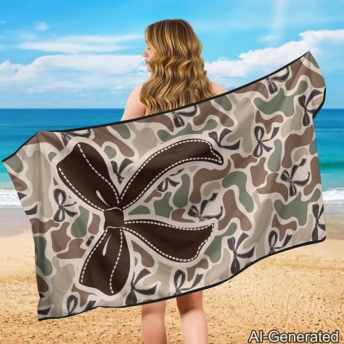 Camo Bow Car Towel Seat Cover 1Pack Soft Comfortable | Breathable Car Seat Cover Protector, with Storage Bag, Easy to Store, for Cars, Trucks, Sedans, Vans, SUVs - Image 4