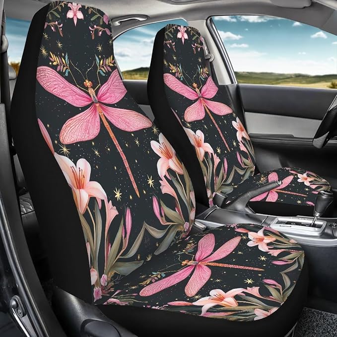 Dragonfly Floral Print Car Seat Covers Washable Seat Protector for Women Men Automotive Vehicle Seat Covers Car Interior Accessories for Cars, Sedans, Trucks, SUVs Universal - Image 4