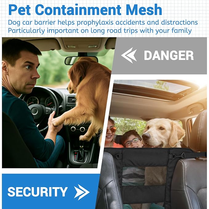 Dog Car Backseat Barrier, Padded and Durable Nylon Net Pet Barrier, Vehicle Travel Dog Fence with 2 Mesh Windows, for Safe Driving, Easy to Install and Adjust for All Cars - Image 5