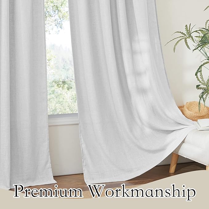 RYB HOME Linen Semi Sheer Curtains for Living Room, Light Filtering Half Privacy Window Curtains & Drapes for Bedroom, 2 Panels, Dove Green, 70" W x 108" L - Image 5