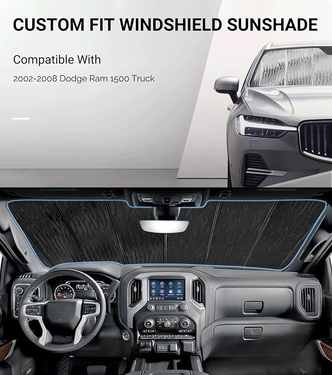 Pigenius Windshield Sun Shade for Dodge Ram 1500 2002-2008 Front Window Sunshade - AstraGuard - Image 2
