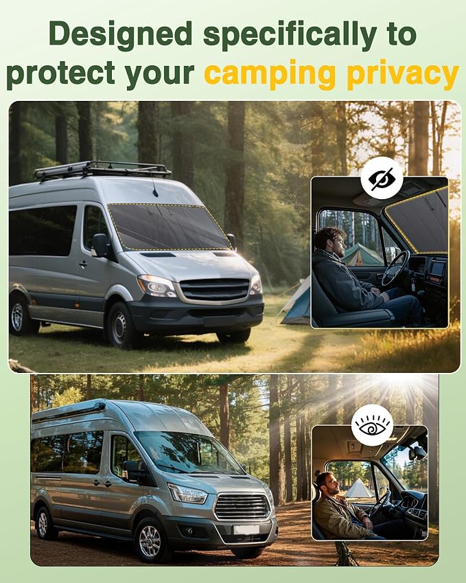 Insulated Windshield Cover Fit for Mercedes Sprinter NCV3 & VS30 | 2007-2026, Blackout Privacy & Thermal Insulation Van Front Windshield Shades, All-Season for Van Life, Camping, Gray - Image 5