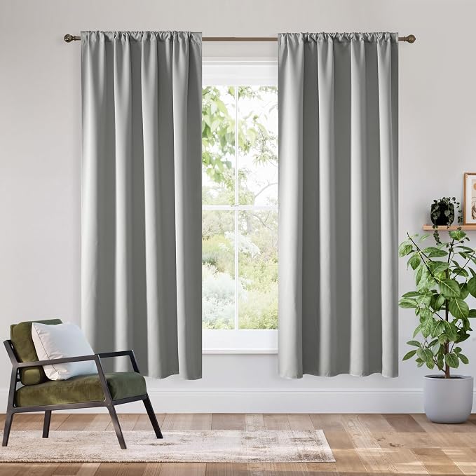 RYB HOME Bedroom Blackout Curtains 63 inches Long, 100% Blackout | Thermal Insulated, Noise Reducing, Curtains for Living Room Nursury, For Sleep, W42 x L63, Biscotti Beige by RYBHOME