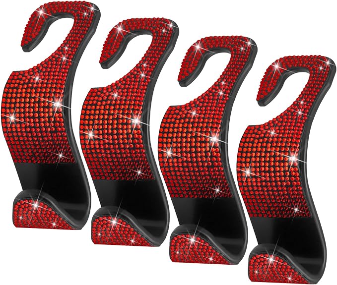 4 Packs Car Purse Hook, Bling Seat Headrest Bag Holder Hanger for Car, Easy Install Car Organizer Accessories Gift for Women (red) by Zorleniva