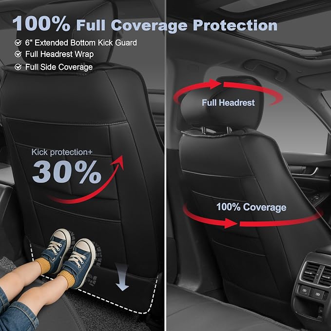 IKABEVEM Car Seat Covers Custom Fit for Honda Accord 2023 2024 2025 2026 Full Set Waterproof Faux Leather Full Coverage Car Seat Protector, Airbag Compatible, All Weather Protection(Black) - Image 6