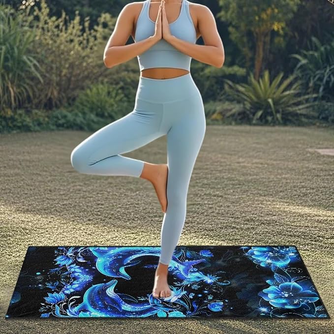 Blue Dolphin Car Seat Cover Towel with Storage Bag Neon Dolphin Car Interior Accessories for Women Men Sweat Auto Interior Seat Protector Running Yoga Hiking After Gym Sweat Towels Universal - Image 4