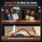 4-Pack Car Headrest Hooks Holds 55lbs Seat Storage Organizer for Bags | Durable ABS Material, 360° Rotating, Car Hanger for Backpack Umbrella Water Bottle Coat Handbags Groceries, Checkered Orange - Image 4
