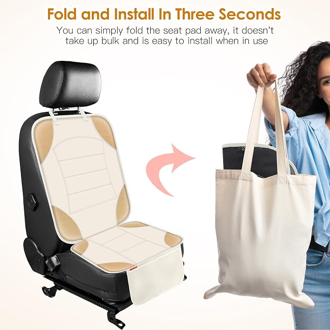 Sinvitron Car Seat Protector for Child Car Seat - Waterproof Non-Slip Leather Mat with 2 Mesh Pockets, Universal Seat Cover for Baby, Pets & Vehicles(2-Pack,Off-White) - Image 4