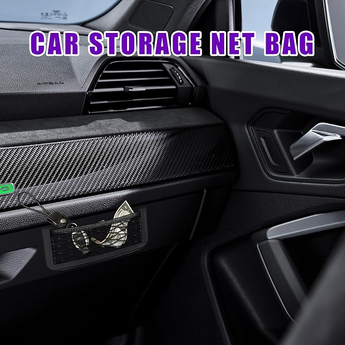 Dickno 6 PCS Car Pocket Phone Net, Universal Seat Side Storage Net Bag with Double Sided Tape, Automotive Frame Storage Net Pocket, Vehicle Interior Organizer for Phone Purse Bag - Image 6