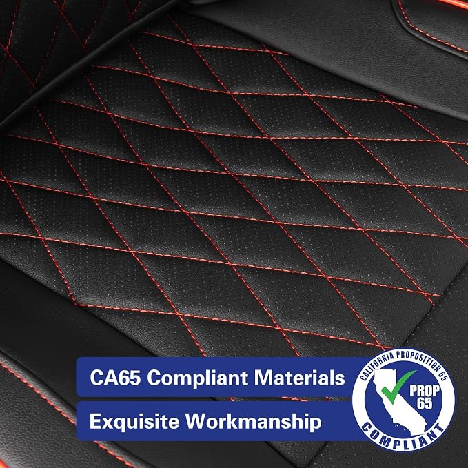 EKR Ram 1500 Seat Covers Custom Fit for (Quad Cab) RAM 1500 Laramie/Rebel 2019 2020 2021 2022,Waterproof Black Car Seat Cover for Trucks Full Set-Faux Leather(Black with Red Piping) - Image 4