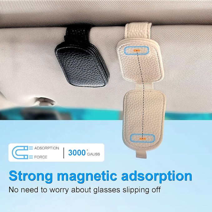LTOHOE 2 Pack Sunglass Holder for Car, Magnetic Leather Sunglasses Holder and Ticket Card Clip, Universal for Different Size Glasses, Car Visor Accessories(Beige) - Image 3