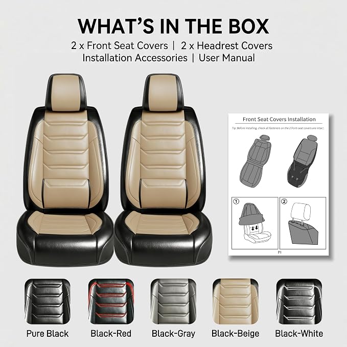 Fit Santa Cruz Seat Covers Fit for Hyundai Santa Cruz 2022-2026, Front Pair | Premium Leather Full Coverage Protector, Waterproof, Breathable, Scratch Resistant, Easy Wipe, Airbag Compatible, Black+Beige - Image 9