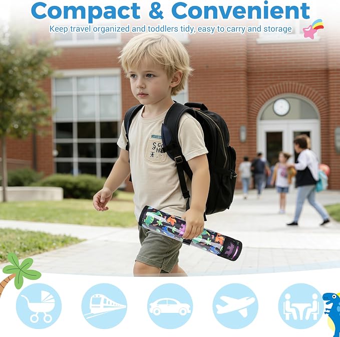COOLBEBE Airplane Tray Table Cover, Foldable Travel Tray Cover | for Toddlers 1-3, Universal Fit for Airplane, Car Seat, High Chair, Machine Washable, Portable, Black Dinosaur - Image 9