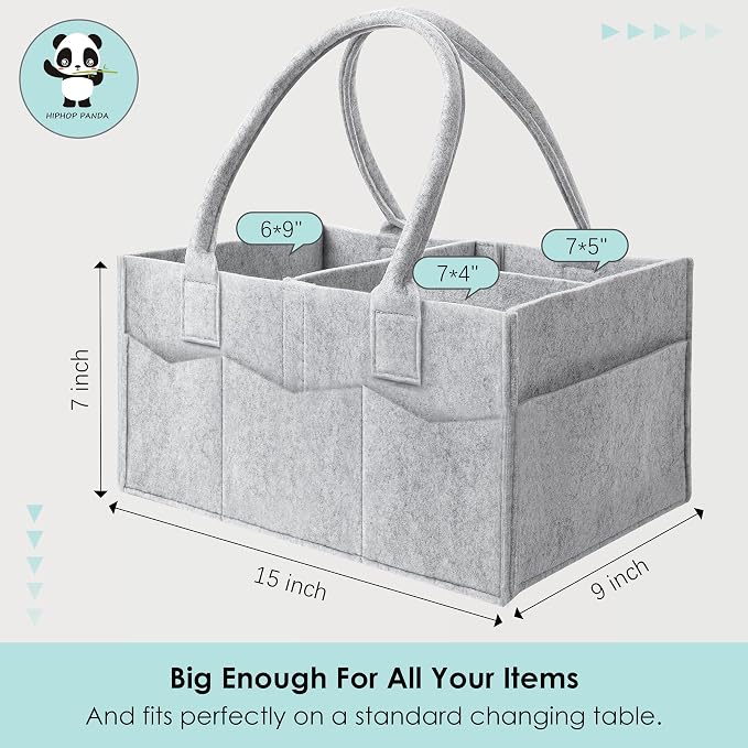 HIPHOP PANDA 2-Pack Diaper Caddy Organizer - Nursery Storage Bin & Car Organizer for Diapers, Wipes, and Baby Essentials - Dual-Color Solid Set (Dark Grey/Grey), Regular Size - Image 2