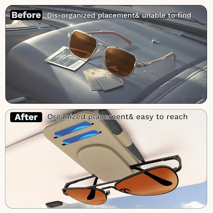 BFXM Sunglass Holder for Car and Truck Sun Visor Organizer Car Accessories | Sunglasses Holder Eyeglass Hanger Clip, Cars Sun Visor Ticket Card Holder Clip, Magnetic Leather Holder for Car Visor - Image 2