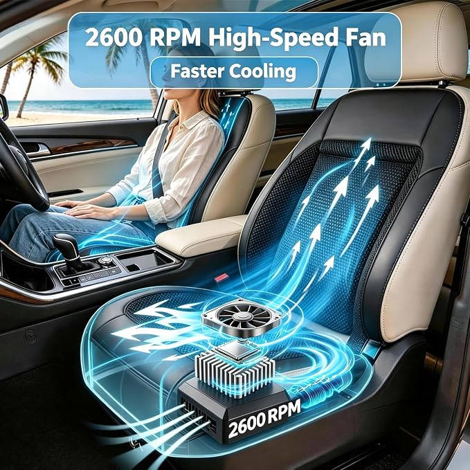 2026 Upgraded Cooling car seat Cover, Instant Cooling in 3 Seconds, 12V 3-Speed Airflow, Fits Cars, SUVs & Trucks, Breathable 3D Mesh & Premium Leather, Gift for Drivers (Black) - Image 4