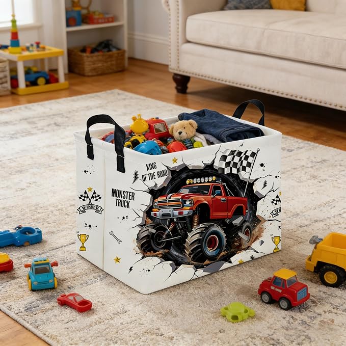 Rectangular Monster Truck Basket,Racing Car Storage Baskets,Cute Basket for kids with Handles,Kid Room Decor Gift,Car Room Decor,Book baskets(Monster Truck) - Image 4