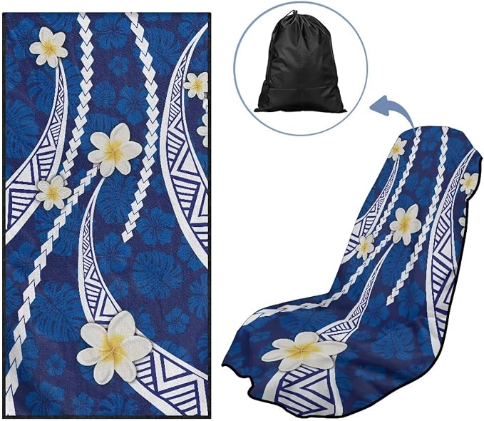 SEANATIVE Car Seat Towel Covers with Storage Bag Seat Post Workout Sweat Washable Cover for Car Towel for Dog Pet Workout Outdoor Sport Activities, Polynesian Plumeria Print - Image 5
