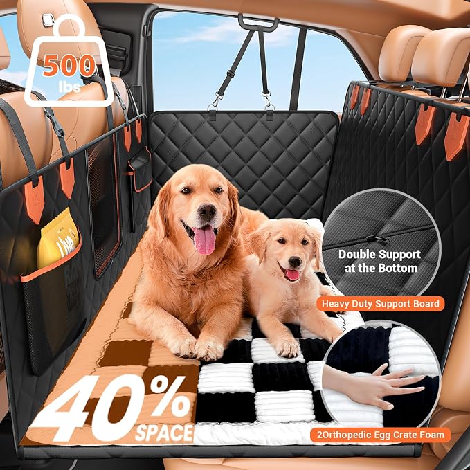 IJVAE Hard Bottom Car Seat Cover for Dog swith Removable Soft Blankets,Scratch-Proof and Anti-Slip Car Dog Hammock for Large Dogs White for Crew Cab Trucks F150 - Image 2