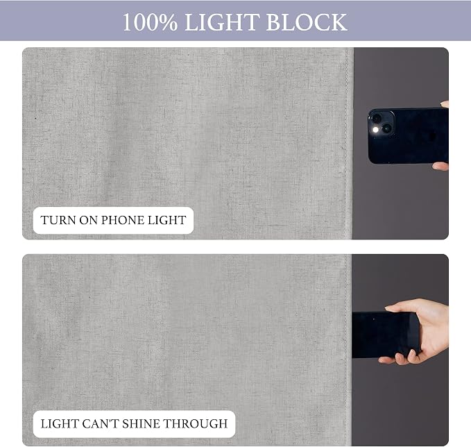 RYB HOME Natural Linen Textured French Door Window Curtains 100% Blackout | Self Adhesive, Thermal Insulated Privacy Energy Saving, Shades for Nursery Office Patio Glass Door, W34 x L80, 1 Panel - Image 4
