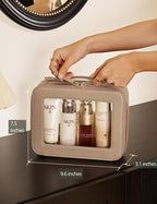 Clear Makeup Bag Travel Cosmetic Case Transparent Toiletry Bag with Zipper, Portable Make Up Organizer Traveling Compact Car Bag for Essentials, Gold, Large - Image 3