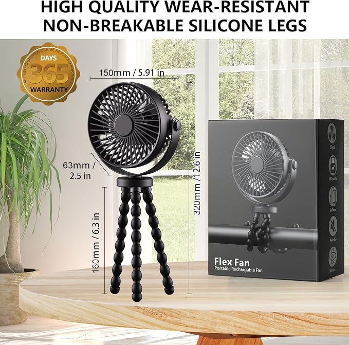 snawowo Mini Handheld Personal Portable Fan, Baby Stroller Fan | Car Seat USB or Battery Powered, with Flexible Tripod Clip on Student Bed Desk Bike Crib Treadmill Camping Traveling - Image 6