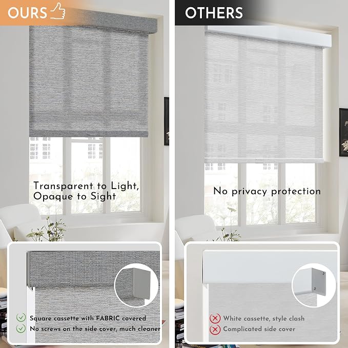 Persilux Light Filtering Roller Shades for Window Blinds,Cordless,Linen Fabric,Thermal Insulated Fabric UV Protection Shades for Home,Office,Bedroom,Door,Light Filtering-Grey,17" W X 64" H - Image 4
