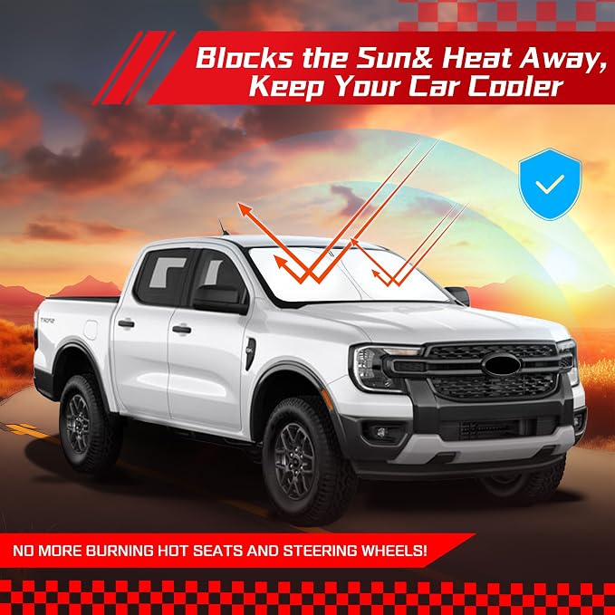 ARISMOTOR Windshield Sun Shade for Ford Ranger 2019-2025 2026 | Custom Fit, Foldable, Front Window Sunshade Sun Visor Protector, Block UV Rays, Keep Car Cooler - Image 7