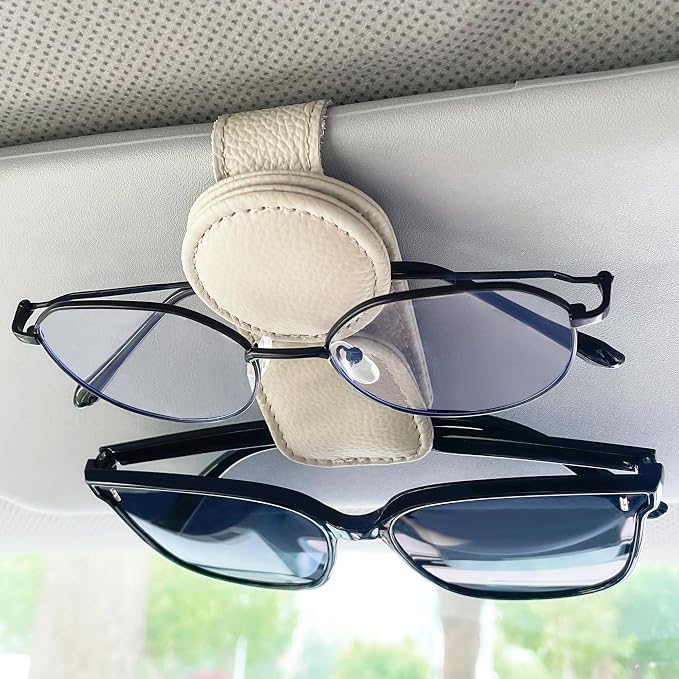 KIWEN Sunglasses Holder for Car Visor, Magnetic Leather Sunglass Eyeglass Hanger Clip for Car Sun Visor Accessories (1, Gray) - Image 8