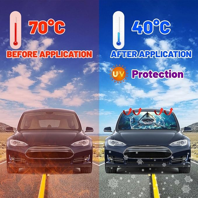 Shark Car Windshield Sun Shade Umbrella Bendable Handle Foldable Funny Sunshade for Car Windshield Block UV Rays Keep Vehicle Cool for Most Sedans SUV Trucks Cars 57"x30" - Image 5