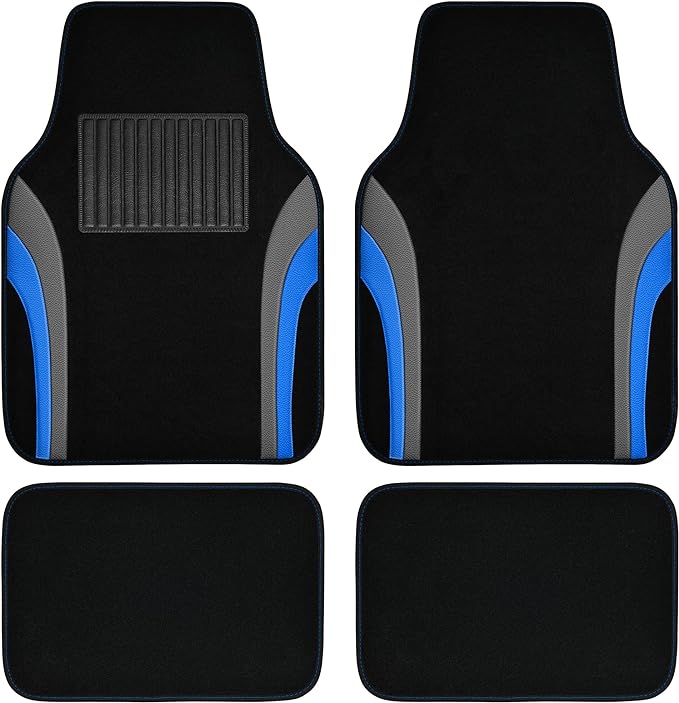 CAR PASS Leather Sporty Car Floor Mats Carpet, Universal Waterproof Automotive Floor Mat Fit for Sedans, Cars, Mid Trucks, Vans, SUV, Set of 4 (Black and Blue) by CARPASS