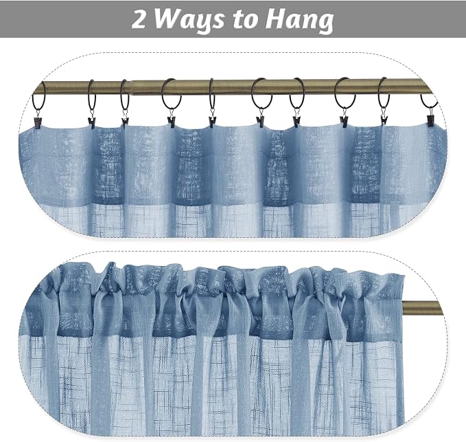RYB HOME Semi Sheer Curtains 95 inches Long for Living Room Windows | Sunlight Filtering, Privacy Protect, Soft & Vertical, Rod Pocket Drapes, for Bedroom Dining, Blue Haze, W52 x L95, 2 Panels - Image 7