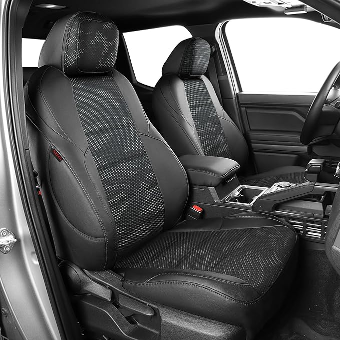 EKR Tacoma Seat Covers Custom Fit for Toyota Tacoma 2016 2017 2018 2019 2020 2021 2022 2023 Double Cab/Crew Cab -Truck Seat Covers for Car Full Set,Faux Leather(Black/Gray Camo A122) by EKR
